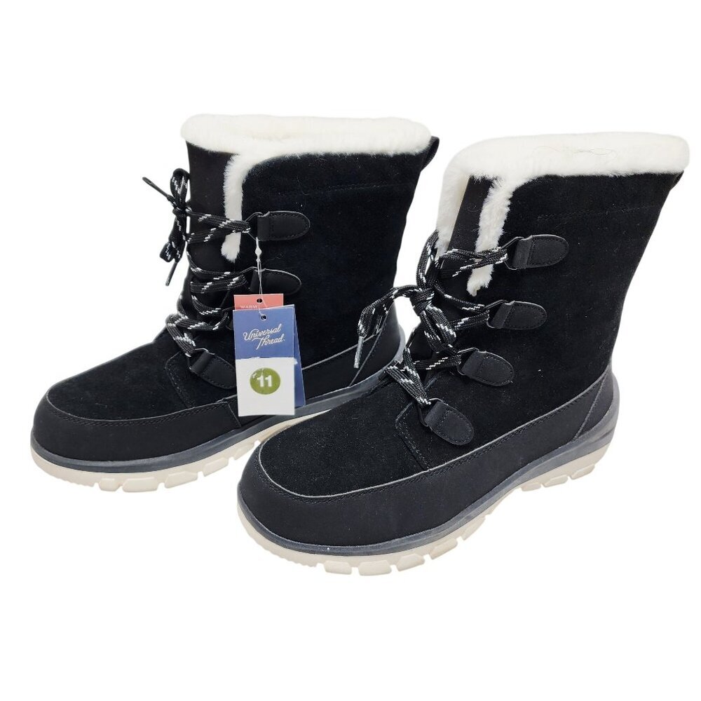 Universal Thread Womens Winter Faux Fur-Lined Black Lace-Up Snow Boots Size 11 - Picture 4 of 10
